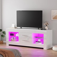 Centro de Entretenimiento Moderno de Madera para TV con Luces LED, Cajones de Alto Brillo y 20 Colores de Iluminación