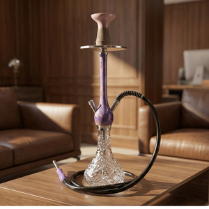 Chicha arabe en <span class=keywords><strong>bois</strong></span> 60 cm, grand modèle classique avec effet marbre, design double tube, base en alliage d'aluminium, liquide et charbon inclus - Product Image 2