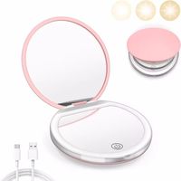 Miroir cosmétique pliable de voyage personnalisé pour femme, rechargeable, double face, grossissant, écran tactile, portable, maquillage LED chromé