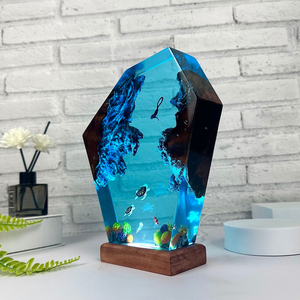 Lámpara de Mesa de Resina con Tema de Aventura Submarina, Luz Nocturna de Dibujos Animados con Carga USB, Tortuga Marina, Buzos, Organismos, Arte Creativo - Product Image 4