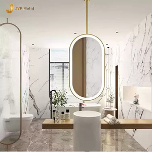 C420 Modern Large LED-Lit Rectangle <b>Silver</b> Makeup <b>Mirror</b> Stainless Steel <b>Mirror</b> Frame <b>Wall</b>-Mounted Bathroom and Hotel Decor - Product Image 3