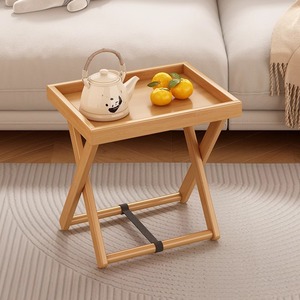 Folding <b>Side</b> <b>Table</b> Natural Wood Color <b>Mini</b> Coffee <b>Table</b> Living Room Storage Rack Balcony Creative Corner <b>Table</b> - Product Image 3