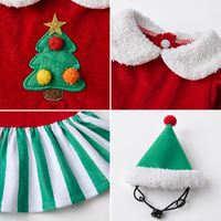 MEIQIPETBABY Robe de Noël en velours rouge pour animaux de compagnie, ensemble de costume d'hiver avec col en sherpa, jupe rayée verte et blanche, chapeau d'elfe, tailles S-XL