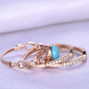 925 <b>Sterling</b> <b>Silver</b> Rose Gold Jewelry Natural Turquoise Wedding <b>Ring</b> Turquoise Stacking <b>Rings</b> - Product Image 3