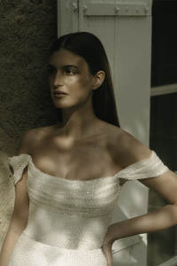 <span class=keywords><strong>Robe</strong></span> <span class=keywords><strong>de</strong></span> <span class=keywords><strong>mariée</strong></span> en forme <span class=keywords><strong>de</strong></span> sirène, manches <span class=keywords><strong>bustier</strong></span> drapées, épaules dénudées, mode, avec paillettes claires et perles - Product Image 2