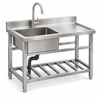 Évier en acier inoxydable argenté moderne, sur mesure, à cuve unique, robuste et à haute capacité de charge, pour cuisine de restaurant (modèle 201)