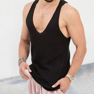 Chaleco de Punto con Cuello en V para Hombre, Corte Holgado, Color Sólido, Fibra Acrílica, Ropa de Verano, Tallas M, L, XL, XXL - Product Image 3