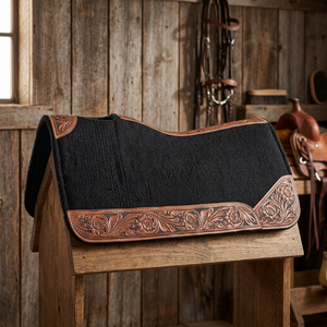 GN EXPORT Tapis de selle en cuir de vachette toutes tailles sur mesure, rembourrage en laine, doublure polaire, bordure marron pour l'équitation western - Product Image 4
