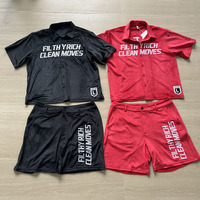 Ensemble deux pièces streetwear en coton surdimensionné avec chemise à manches courtes boutonnée et short en velours côtelé pour homme - Ensemble de survêtement boxy
