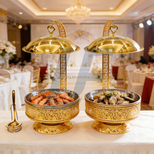 ชุดอุ่นอาหารสแตนเลส 201 สีทองหรูหรา ความจุ 8 ลิตร ฝาปิดแบบแขวนทันสมัย สำหรับจัดเลี้ยงบุฟเฟ่ต์ ใช้เชื้อเพลิงแอลกอฮอล์ - Product Image 1