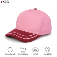 Casquette de baseball personnalisée avec logo, rose bordeaux, 5 panneaux, visière en daim, couleur contrastée, style rétro streetwear, réglable