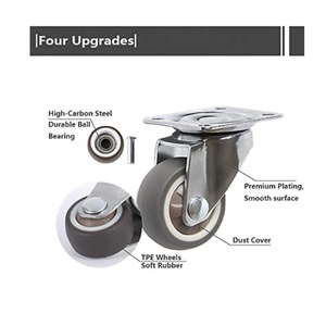 Roulettes pivotantes à profil bas en caoutchouc souple de <span class=keywords><strong>1</strong></span> pouce, style pneu gris pour meubles, lot de 4 roulettes de <span class=keywords><strong>1</strong></span> pouce en TPR - Product Image 2