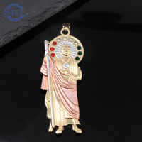 Collier unisexe pour enfants, garçons et filles, avec perles d'imitation taille princesse, breloques chrétiennes en laiton Jésus Elfe et plaqué or 18 carats