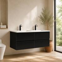 Meuble-lavabo double vasque noir mat 120 po - Meuble mural à 4 tiroirs avec double lavabo pour projets industriels, lofts et hôtels