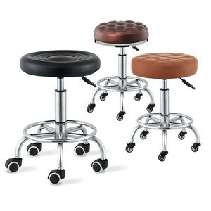 Fauteuil <span class=keywords><strong>de</strong></span> Barbier Moderne en Cuir PU, Réglable Hydrauliquement et Pivotant, avec Roues et Dossier, Base Chromée/Métallique, Luxe pour Salons <span class=keywords><strong>de</strong></span> Beauté - Product Image 3