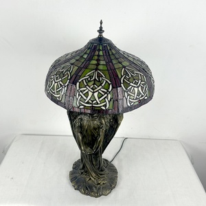 LongHuiJing European Simple Antique Stained Glass <b>Table</b> <b>Lamp</b> for Style Desk Light with 16 Inch Wide Lamphade Angel <b>Base</b> LED - Product Image 6