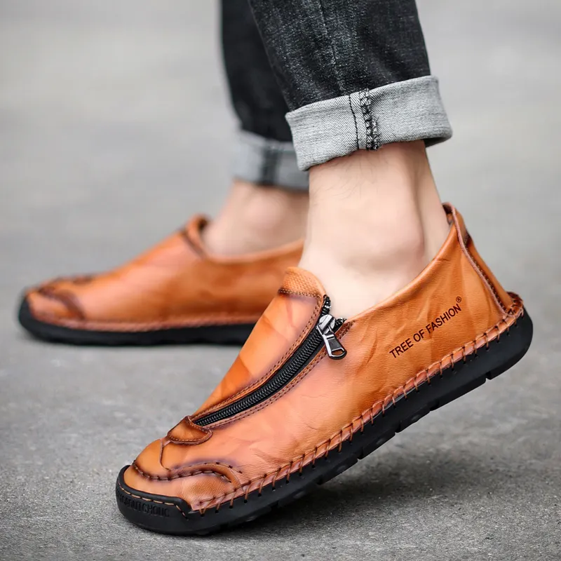 Fashion Men's Loafers Casual Shoes for Holiday Light Weight Slip-on Walking Driving Shoes Handmade Sewing High Quality Leather