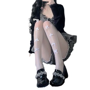 Lolita Bow Tie Hollow Fishnet Stockings 0D Ultra Thin Transparent Women's Shaping Hosiery - Product Image 5