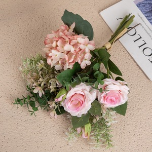 CallaFloral <b>Artificial</b> Rose <b>Hydrangea</b> Bouquet Plastic Woven Fabric Wedding Home Decor CF01301 - Product Image 3