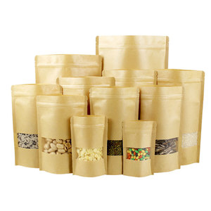 Brown Kraft Paper Self-Supporting Zipper Bag with Window Gravure Printing for Food Packaging Clothing Crafts - Product Image 1