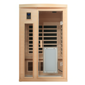 Salle de sauna infrarouge lointain en hemlock pour deux personnes avec porte avant à faible EMF et panneau de commande informatique - Product Image 1