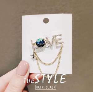 2023年流行の愛タッセルピン襟ブローチ女性用ライト防止合金バックルカーディガンスーツアクセサリーマジックスタークリスタルパール - Product Image 1