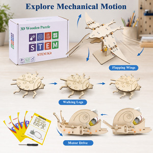 OKYN-Y2117 Kit Scientifique 3-en-1 en Bois : Puzzle 3D STEM, Pterosaure Électrique, Coccinelle Mécanique, Escargot – Jouet Scientifique à Assembler Soi-même - Product Image 4