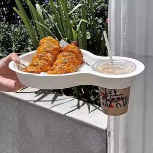 Support jetable biodégradable pour gobelets en papier avec plateau épaissi, idéal pour les snacks de rue, les boissons et les plats chauds à emporter - Product Image 2