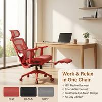 Chaise de bureau ergonomique en maille BIFMA avec repose-pieds, capacité 150 kg, accoudoirs 5D, dossier haut, soutien lombaire, chaise de bureau exécutive