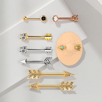 Xinfocus Corps Bijoux Zircon Flèche Mamelon Barbell Anneau 14G En Acier Inoxydable Mamelon Piercing Mode Corps Bijoux pour Femmes Hommes