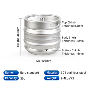 Logo personnalisé <span class=keywords><strong>fût</strong></span> de bière en acier inoxydable <span class=keywords><strong>30L</strong></span> baril tambour norme Euro 304 seau de haute qualité Homebrew fûts pour la maison utilisé et brasserie - Product Image 6