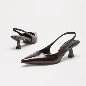Sandali Eleganti da Donna con <span class=keywords><strong>Tacco</strong></span> a Spillo e Punta Affusolata in PU Marrone Lucido, Scarpe da Ufficio per Signore - Product Image 1