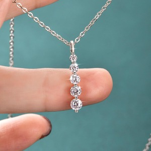Drop Pendant Necklace 0.92 CT 14K Silver 5-Stone Pendant Romantic Trendy Jewelry Gift for <b>Wife</b> Mother Birthday - Product Image 4