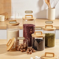 Grand pot de conservation en verre borosilicate avec couvercle en bambou pour grains de café, thé, céréales, aliments secs, récipient de cuisine