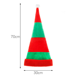 Chapeau de Noël en peluche polyester rayé rouge et vert de haute qualité, chapeau de fête festif et décoratif à bord incurvé - Product Image 5