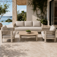 Ensemble de canapés de patio extérieur moderne avec structure en aluminium thermolaqué, meubles de jardin en corde d'oléfine tressée et table basse en pierre frittée