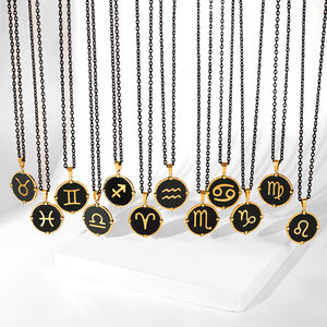 थोक पुरुषों के हिप हॉप ट्रेंडी 18k सोने की प्लेटेड स्टेनलेस स्टील हार वाटरप्रूफ चुंकी काले एनमेल राशि - Product Image 1