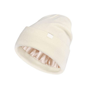 Filles femmes <span class=keywords><strong>renard</strong></span> fausse <span class=keywords><strong>fourrure</strong></span> Pom chapeau tricoté doublure en soie tuque côtelé personnalisé Satin doublé bonnet en laine - Product Image 2