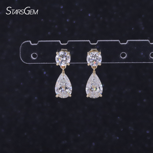 Boucles d'oreilles personnalisées Starsgem 3ctw en or massif 10k avec diamants de laboratoire taille poire et taille brillant rond - Product Image 1