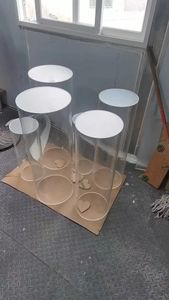 थोक विवाह 3 टुकड़े साफ़ मिठाई फूल प्रदर्शन स्टैंड ऐक्रेलिक पारदर्शी सिलेंडर पेडस्टल सेट गोल प्लिंथ - Product Image 6