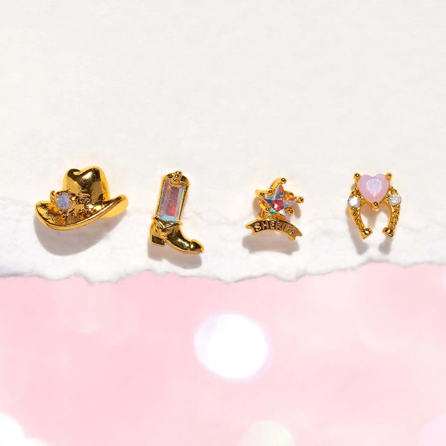 YICAI Bốt Mũ Cao Bồi Zircon Màu Vàng 18K Hợp Thời Trang Khuyên Tai Đinh Tán Cho Nữ Bông Tai Bốt Cao Bồi Tráng Men Cho Nữ