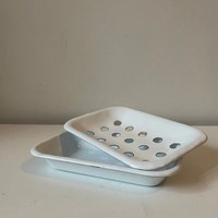 Porte-savon circulaire en métal émaillé de 13 cm pour salle de bain, avec logo personnalisé et égouttoir amovible
