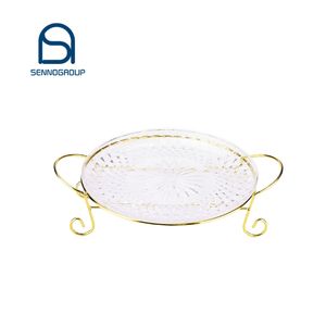 Hot Selling Serving Platters Fruit Dish Glass Plate Plastic Snack Plate With Stainless Steel Shelf For Restaurant Home