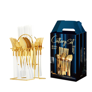 Gift Boxes Hanging Stainless Steel Cutlery Set 24pcs Flatware Sets With Metal Rack