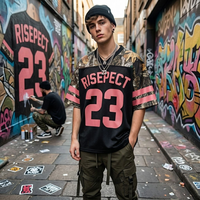 Maillot de football américain rétro style streetwear, coupe ample, respirant, en mesh, col en V pour homme