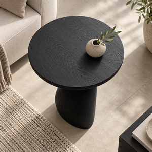 <b>Black</b> Curved Ash Wood <b>Side</b> <b>Table</b> Round Veneer Multi Layer Solid Wood End <b>Table</b> Sofa Corner Accent <b>Table</b> - Product Image 1