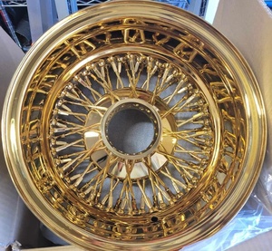 Set di 4 Cerchi in Acciaio da 13x7 Pollici, a 100 Raggi, con Incrocio Dritto, Placcatura Americana Oro, Raggi Cromati <span class=keywords><strong>e</strong></span> Bordi Cromati - Product Image 4