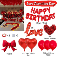 Lot de 1 ballon d'anniversaire en latex rouge en forme de cœur, écologique, avec pétales d'amour entrelacés, pour l'anniversaire des couples adultes