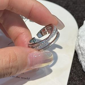 Anillo Cruzado de Plata Pura S925 con Baño de Oro Rosa, Diseño Geométrico Vintage con Incrustaciones de Circonita, Simple y Elegante - Product Image 1