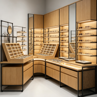 Vitrine en bois pour lunettes de vue et de soleil avec miroir intégré pour magasin d'optique, centre commercial ou kiosque de vente au détail